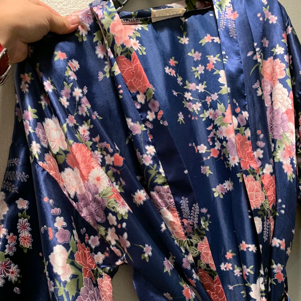 Navy satin changing robe medium